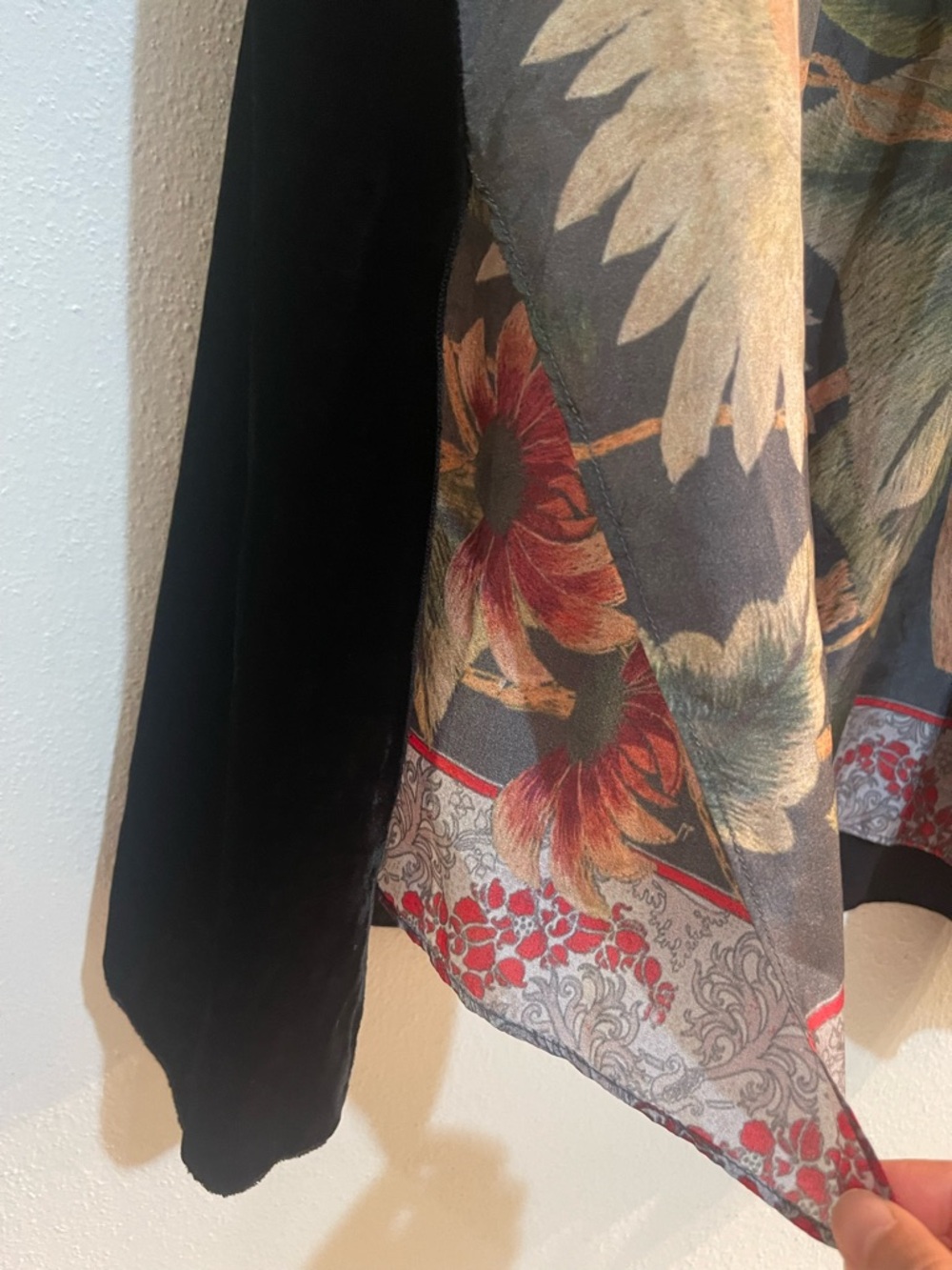 JWLA Johnny Was Mixed Media 3/4 Sleeve black  Velvet Front Silk Back dress Sz XL - Picture 3 of 9